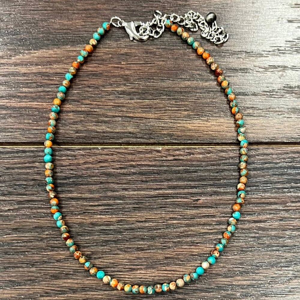 Handmade 4mm Gemstone Bead Necklace – Western Style, Adjustable 15–20"